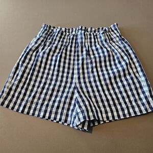High Waist Blue and White Gingham Shorts